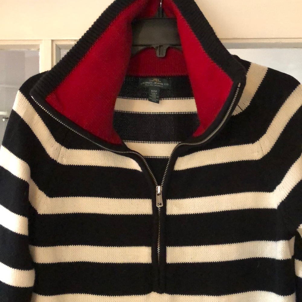 Ralph Lauren Striped Sweater with Red Collar